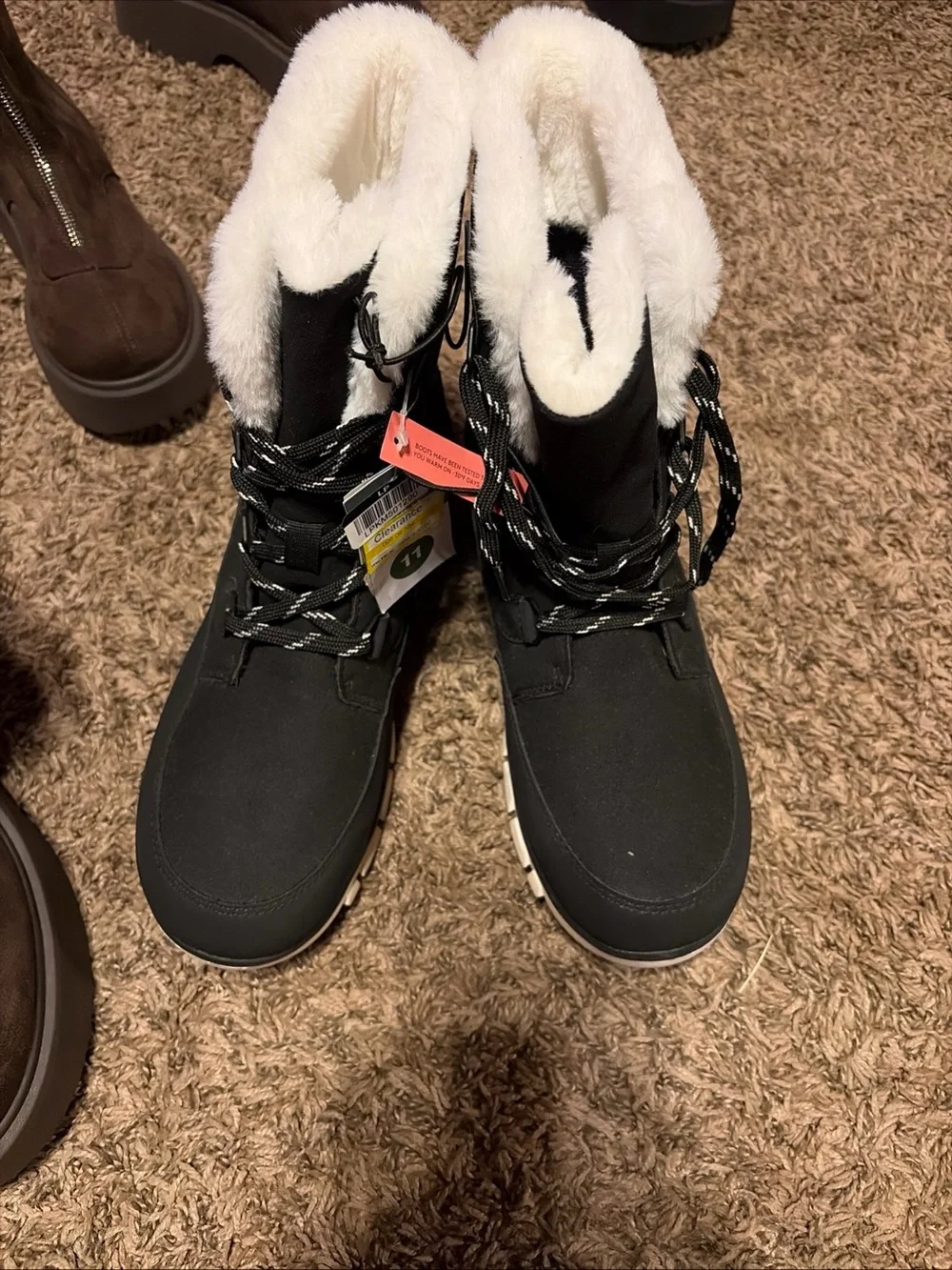 a new day Black Winter Lace-Up Boots with White Faux Fur Collar